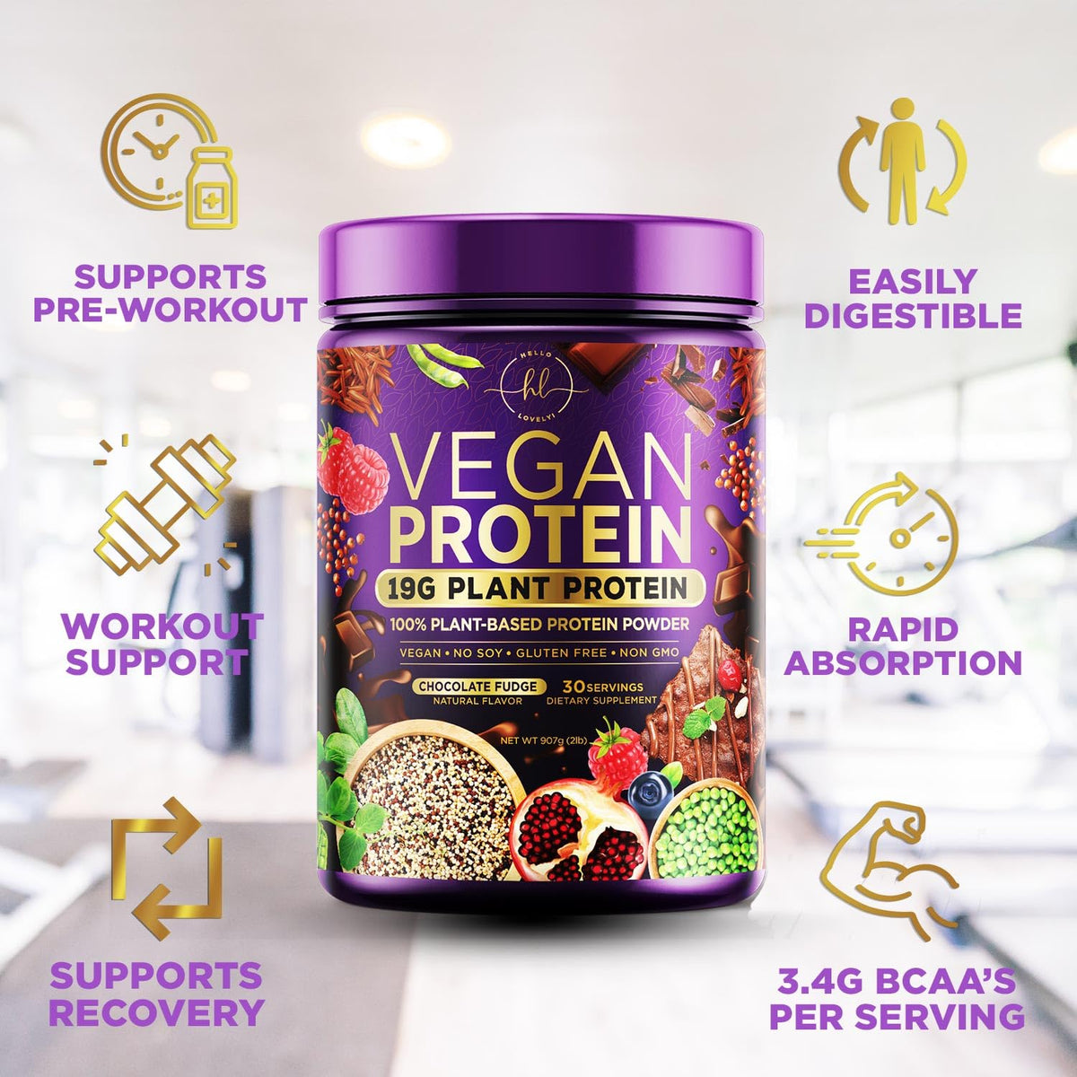 Vegan Protein Powder, Chocolate Fudge - 100% Plant Protein, 3.4g BCAAs, Premier Isolate