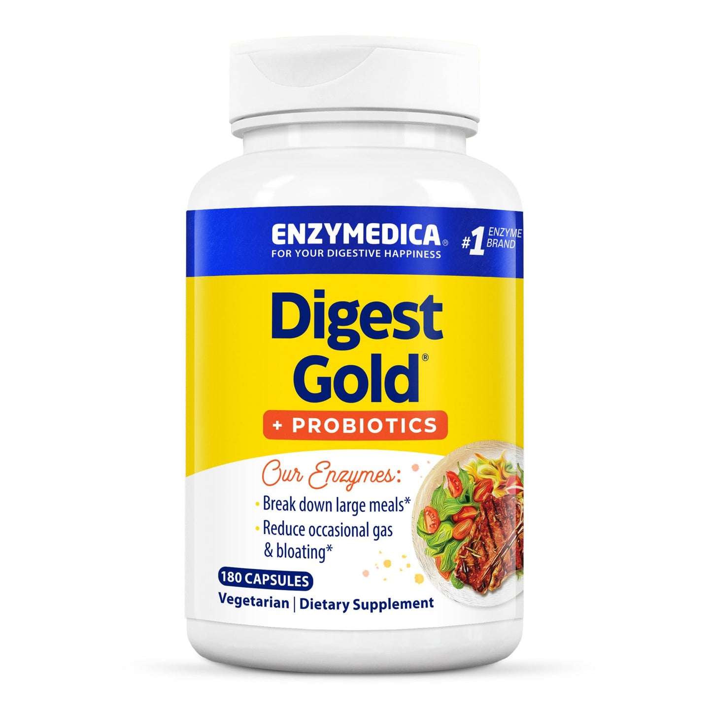 Enzymedica Digest Gold + Probiotics - Digestive Enzyme Supplement for Women & Men, Enzyme and Probiotic Capsules for Digestion, Gut Health Support, Helps Gas & Bloating, Vegetarian - 45 Caps