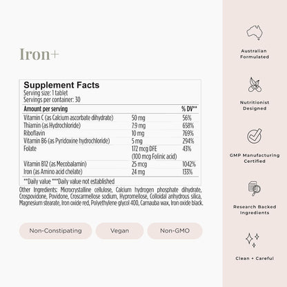 JSHealth Iron Supplement with Vitamin C. Ferrochel Iron Supports Energy Levels. Non-Constipating, with B Vitamins. By Nutritionist Jessica Sepel (30 Tablets) | Iron Deficiency Pills with Vitamin C and Vitamin B12, No Nausea or Constipation