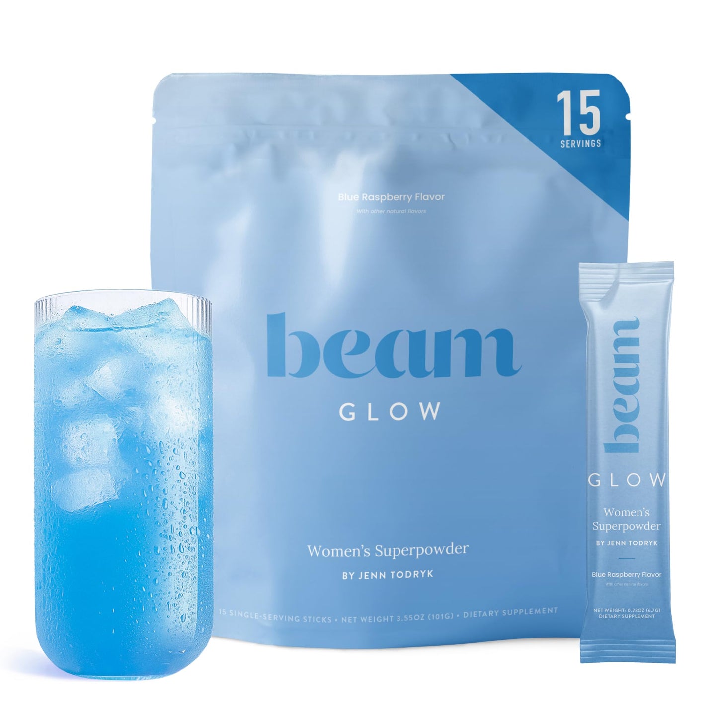 BEAM Glow Hormone Support & Cortisol Supplement for Women - Daily Vitamins for Women with Ashwagandha, Selenium, Zinc, Vitamin A, Biotin for Cycle Health, Mood & Energy, Strawberry Kiwi, 15 Servings