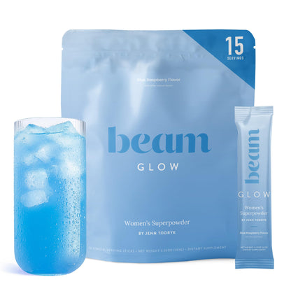 BEAM Glow Hormone Support & Cortisol Supplement for Women - Daily Vitamins for Women with Ashwagandha, Selenium, Zinc, Vitamin A, Biotin for Cycle Health, Mood & Energy, Strawberry Kiwi, 15 Servings