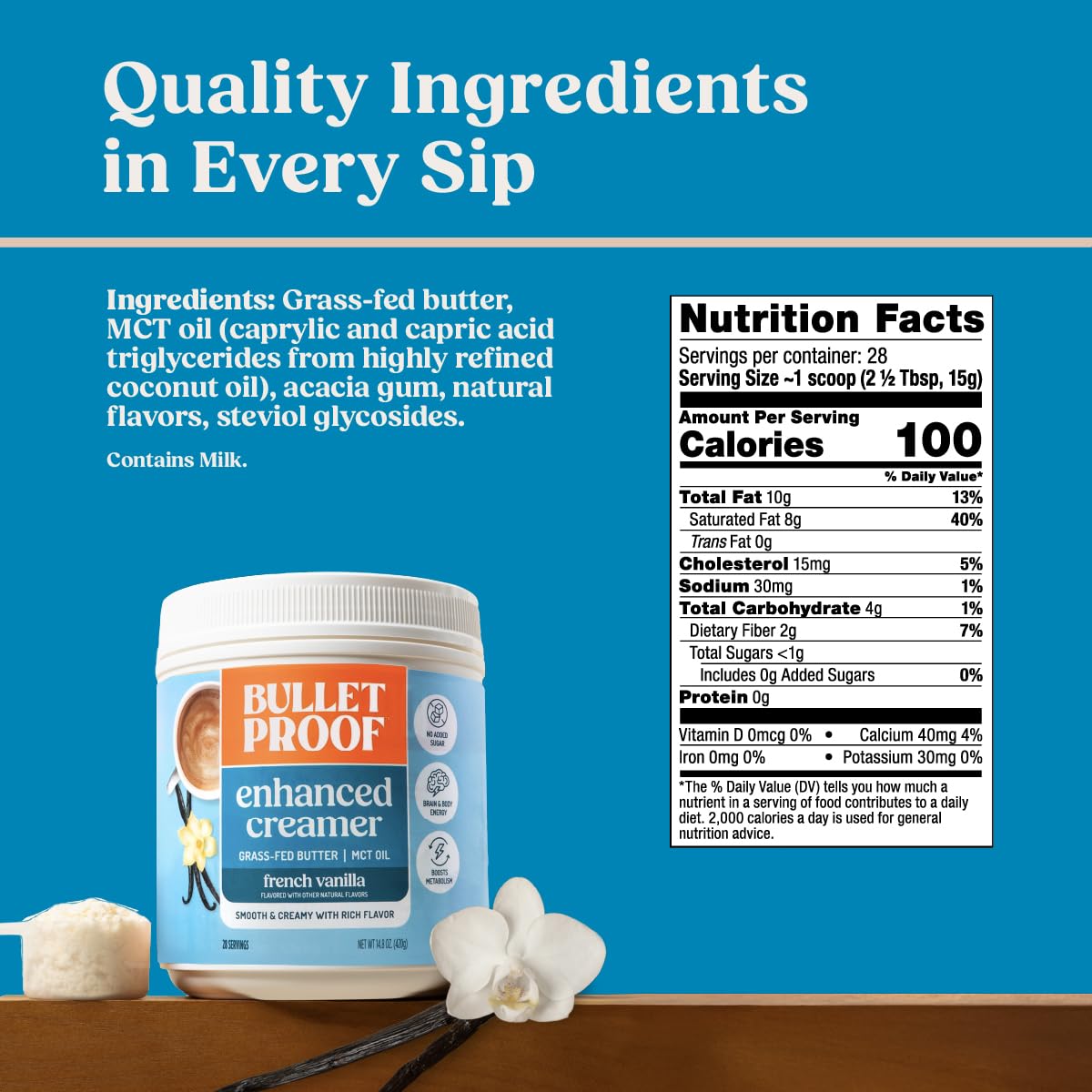 Bulletproof Original Creamer, 14.8 Ounces, Keto Coffee Creamer with MCT Oil and Grass-Fed Butter, Supports Brain Function