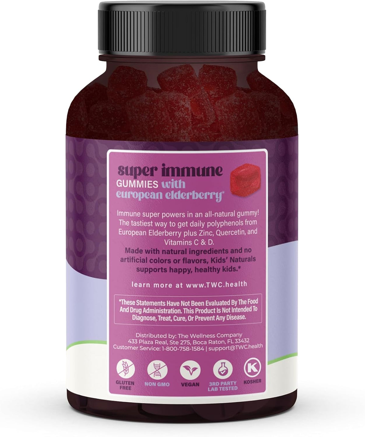 Super Immune Elderberry Gummies, Zinc & Vitamin C, Non-GMO, 60ct