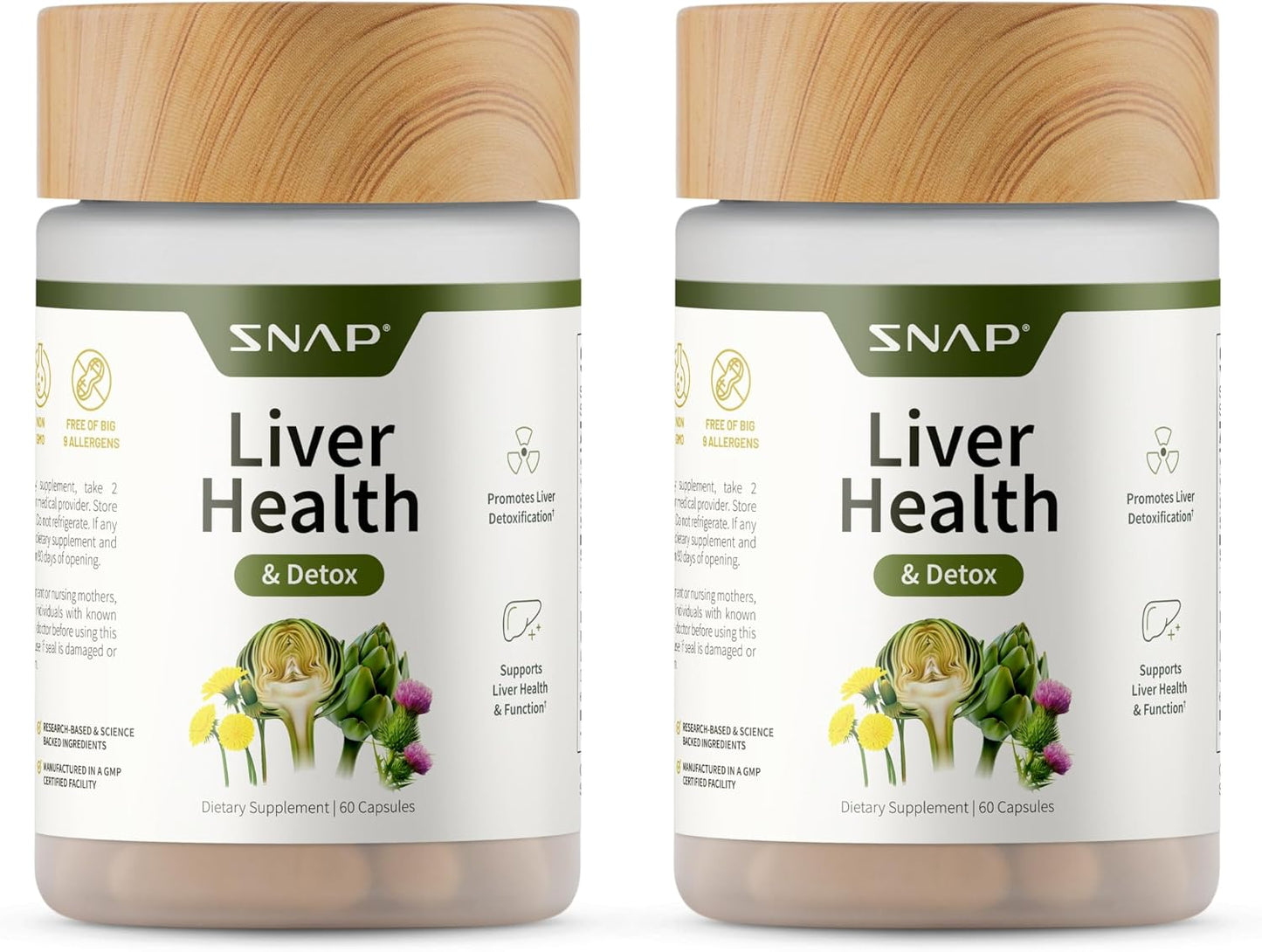 Snap Supplements Milk Thistle Silymarin Liver Support & Detox, 60 Ct 2-Pack | 80% Silymarin Milk Thistle with Turmeric, Dandelion, Artichoke & CoQ10, Vegetarian Liver Health Supplement, Vegan, Non-GMO