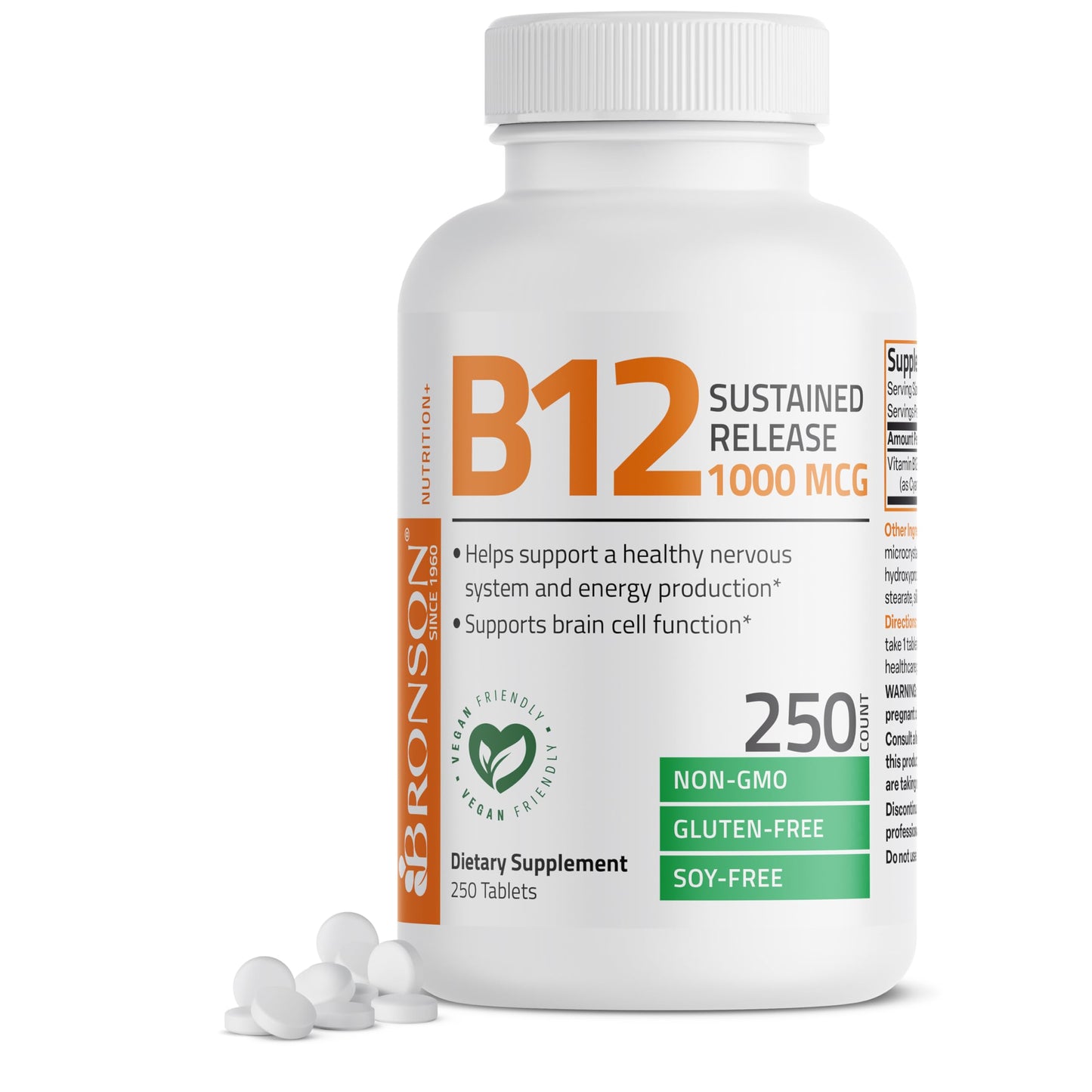 Bronson Vitamin B12 1000 mcg Sustained Release Premium Non GMO Tablets Supports Nervous System, Healthy Brain Function and Energy Production, 100 Count