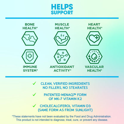 BioEmblem Vitamin D3 K2 Capsules (5000IU and 200mcg) - Patented MK7 and MK4 for 3-in-1 Complex Support - Vegetarian Vitamin D K2 Supplement for Teeth, Heart, Immune System - Non-GMO, 90 Caps | 3-In-1 Complex With Patented MenaQ7 for Calcium, Bone, Teeth,