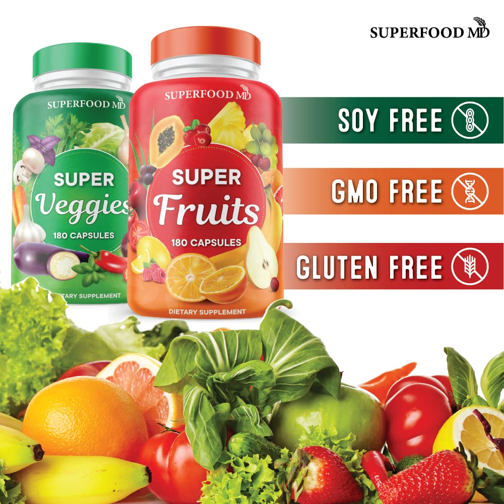 Superfood Fruit and Veggie Supplement - 360 Whole Super Fruit and Vegetable Supplements & Vitamin with Beta-Carotene, Soy Free- 180 Count (Pack of 2)