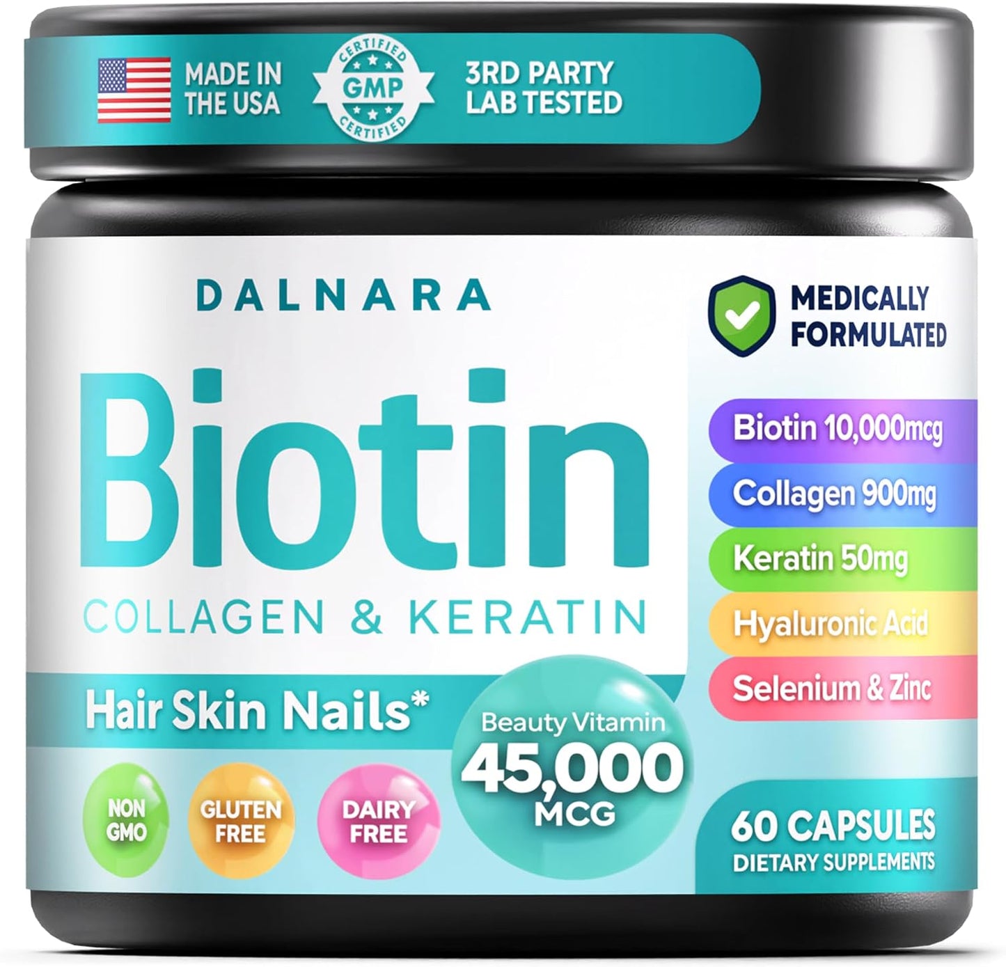 Biotin | Collagen| Keratin 60ct Hair Skin & Nails Vitamin For Women and Men
