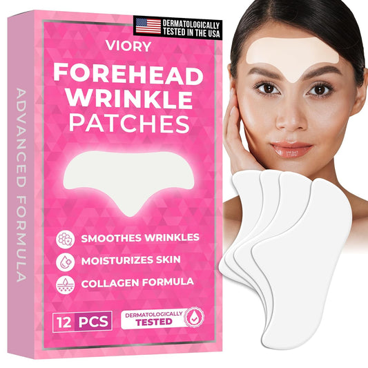 VIORY Forehead Wrinkle Patches Smoothing Overnight - Anti Wrinkle Patches | For Face And Forehead Fine Lines & Frown Lines, With Aloe, Collagen, Vitamin E, Hyaluronic Acid, 12 Pcs