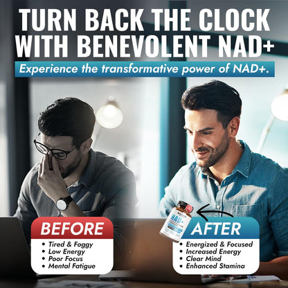 Benevolent NAD+ Supplement 1050mg, Max Absorption 3in1 NAD Supplements for Women & Men with Nicotinamide Riboside, Trans-Resveratrol & TMG, NAD Plus for Cellular Energy, Brain Support & Aging, 90 Caps