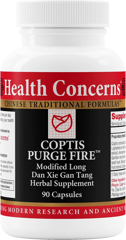Health Concerns Coptis Purge Fire Formula – Skin, Throat, Sinus & Immune Support Supplement – Herbal Cleanse with Isatis, Skullcap, Licorice – Traditional Chinese Medicine – 90 Capsules