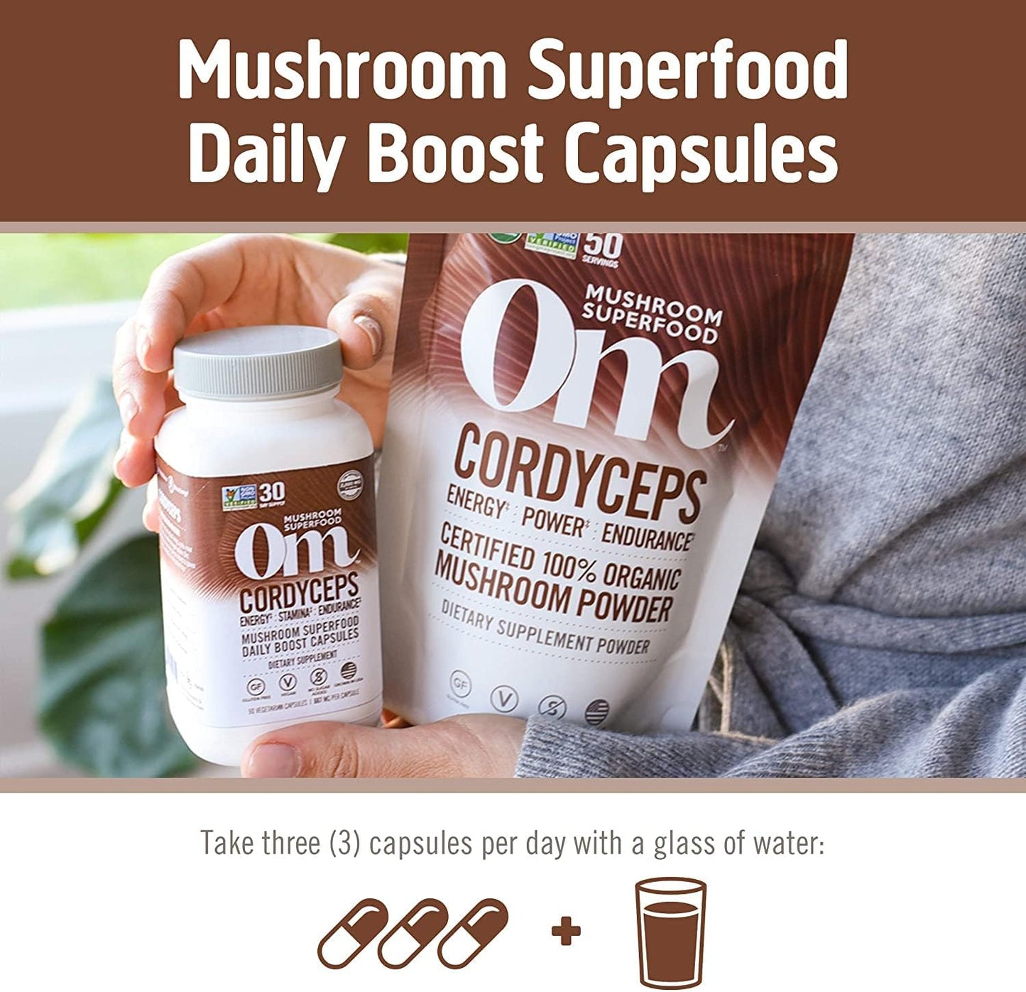 OM MUSHROOM SUPERFOOD Cordyceps Mushroom Capsules Superfood Supplement, 90 Count, 30 Days, Organic Energy Supplement for Stamina and Endurance