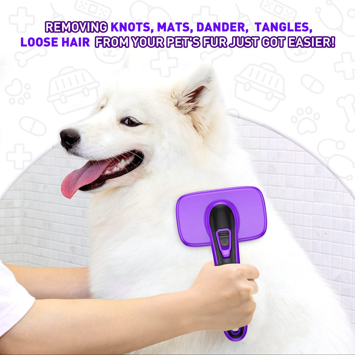 WOPQAEM Dogs Cats Self Cleaning Slicker Brush for Shedding & Grooming Any Breed