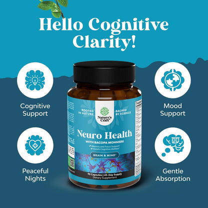 Nootropic Brain Supplement for Memory and Focus Support - Vitamins for Mental Support & Clarity with Bacopa Monnieri, VIT A, B6, Riboflavin, Niacin, Thiamin & Folate - Cognitive Complex - 60 Count
