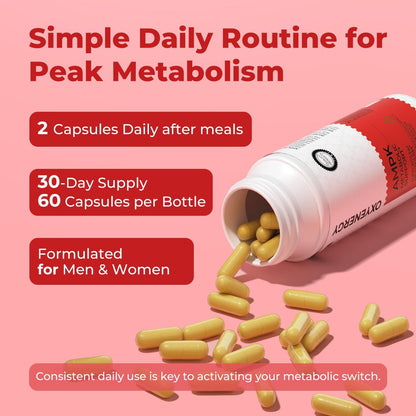 OxyEnergy AMPK Metabolic Activator Weight Loss Supplement for Women & Men, Raspberry Ketones & Green Tea Extract for Fat Burning, Metabolism Boost & Energy Support, 60 Capsules