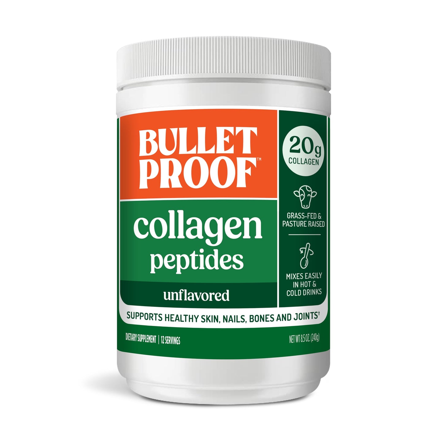 Bulletproof Unflavored Collagen Peptides Powder, 20g Grass-Fed Collagen Protein and Amino Acids for Skin, Bones and Joints, 17.6 Ounces