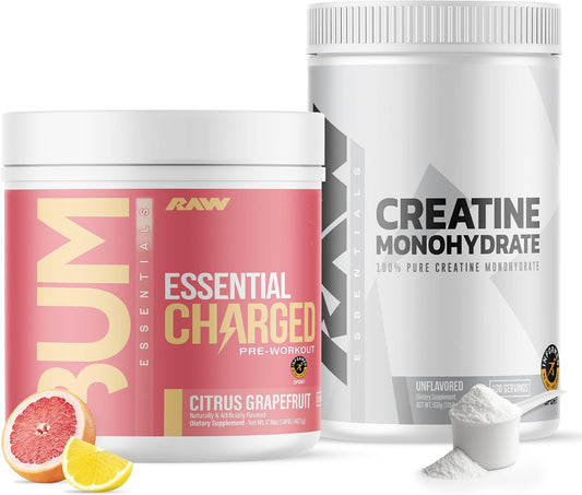 RAW Nutrition Creatine Monohydrate & Citrus Grapefruit Pre-Workout Powder Bundle