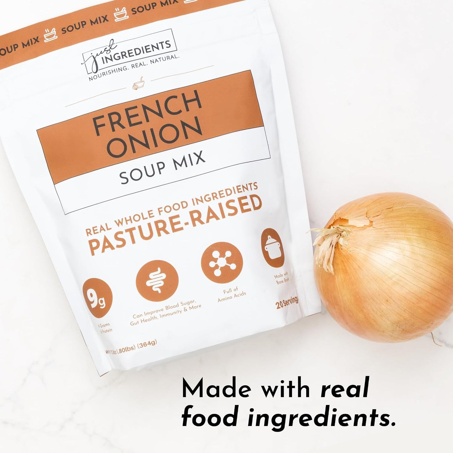 Just Ingredients French Onion Soup Mix Powder - 20 Servings, 9g Protein, Bone Broth, Gut Health