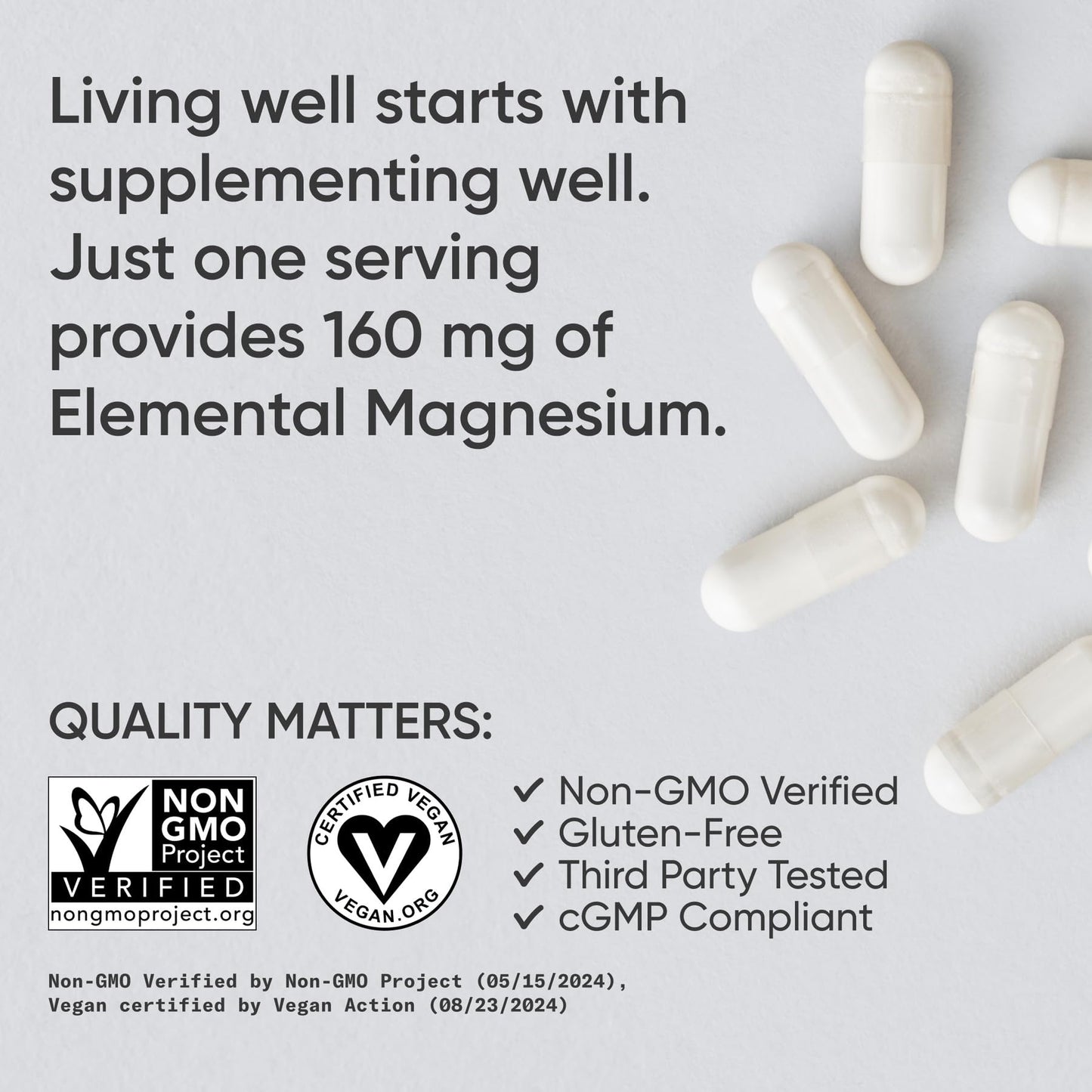 Sports Research® Magnesium Glycinate - Supports Restful Sleep & Enzymatic Processes - 160 mg Chelated Magnesium - Vegan Capsule - 90 Count