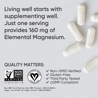 Sports Research® Magnesium Glycinate - Supports Restful Sleep & Enzymatic Processes - 160 mg Chelated Magnesium - Vegan Capsule - 90 Count