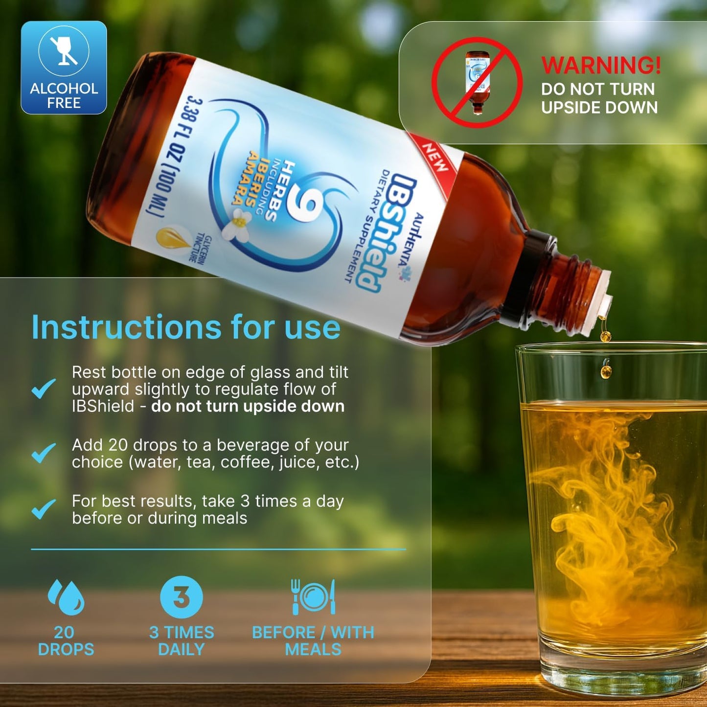 IBShield Tincture 100ml | 6+3=9 Herbs | Iberis Amara, Peppermint, Chamomile, Lemon Balm, Caraway, Licorice, Angelica, Celandine & Mary's Thistle | Original Herbal Formula Supports Digestive Wellness