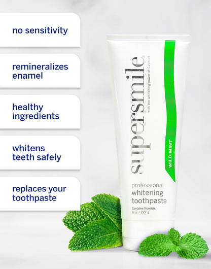 Supersmile Wild Mint Whitening Toothpaste, 8 Oz Tubes, 2-Pack Set