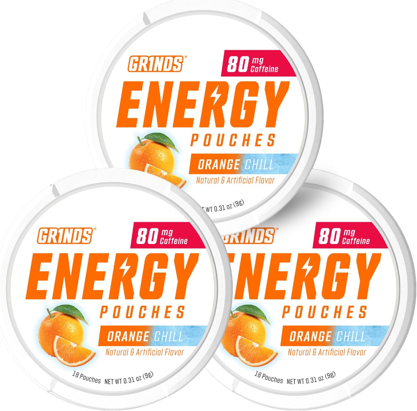 GRINDS Focus Pouches | Naturally Flavored with Nootropic Ingredients | Contains Alpha GPC and L-Theanine | Sugar-Free | 3 Pack | 18 Pouches Per Can | Blue Raspberry