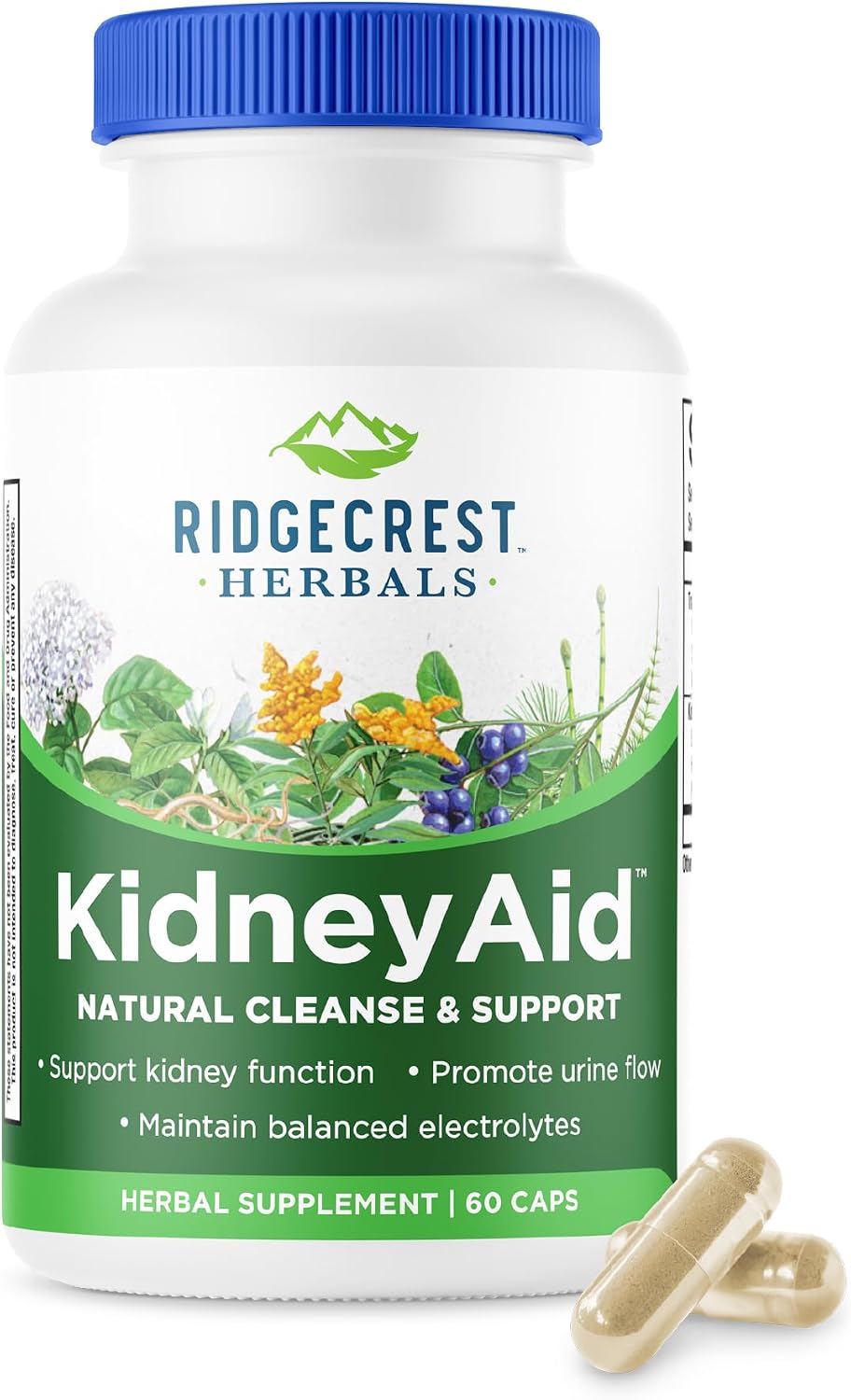 RidgeCrest Herbals KidneyAid Kidney and Urinary Tract Support 60 Ct | 30 Servings, Hydrangea, Horsetail, Trace Minerals, Natural Herbal Blend, Vegan Capsules, Daily Health Formula