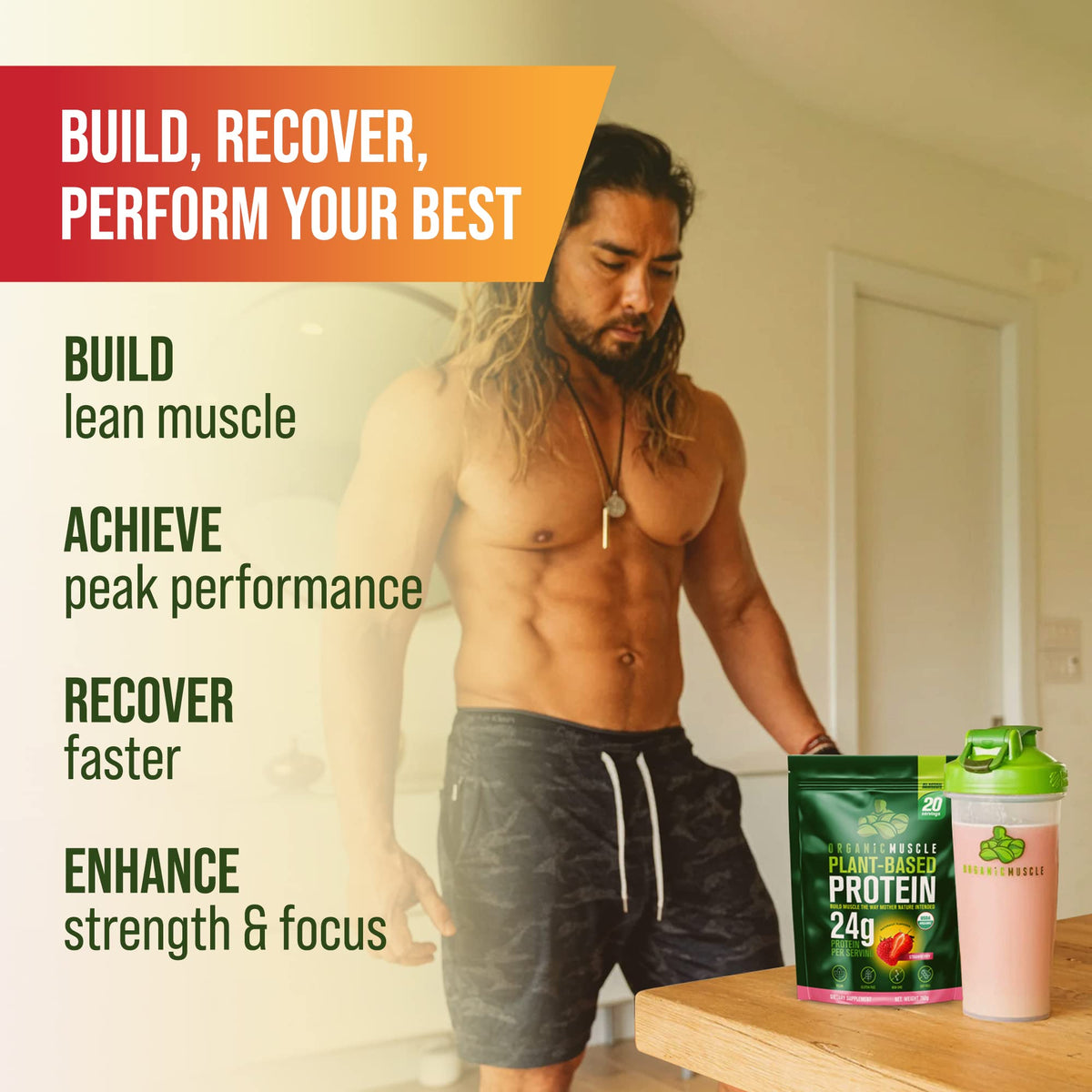 Organic Muscle Organic Vegan Protein Powder - Plant Based Vanilla Protein Powder