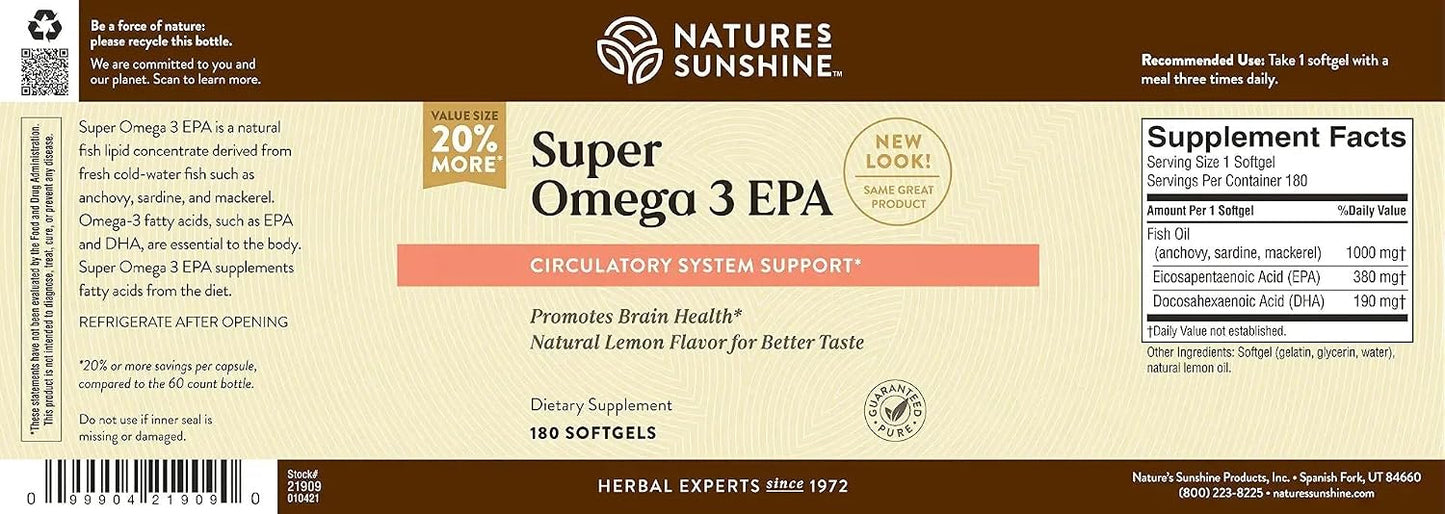 Nature's Sunshine Super Omega-3 EPA 180 Softgels
