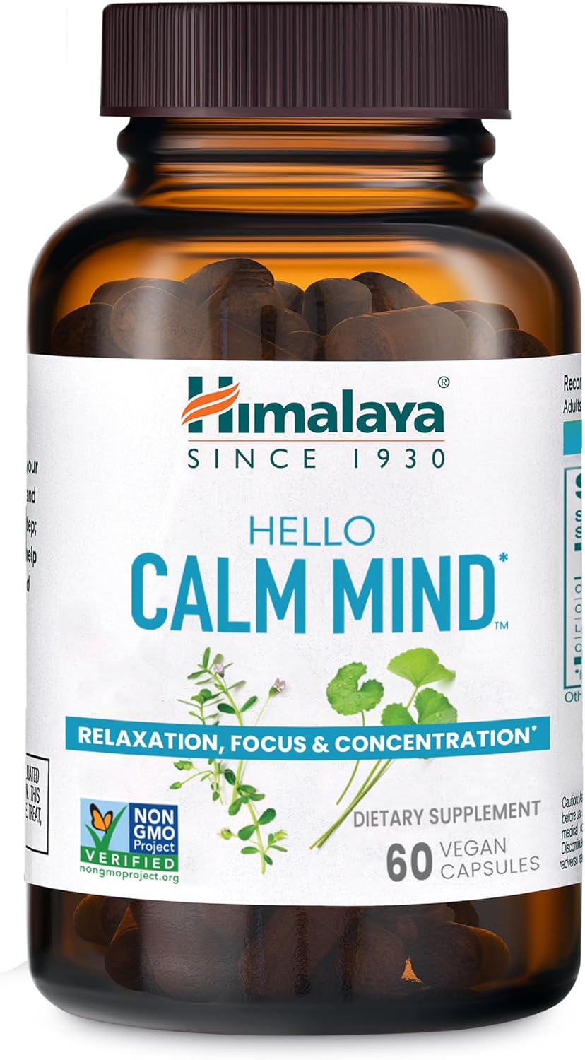 Himalaya Hello Calm Mind Herbal Supplement,Cognitive Support, 60 Capsules