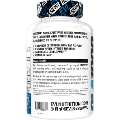 Evlution Conjugated Linoleic Acid CLA Supplement Nutrition Lean Muscle Mass Builder & Fat Burner for Men and Women - Stimulant-Free Safflower Based CLA 1000mg Blend Per Serving (90 Servings)