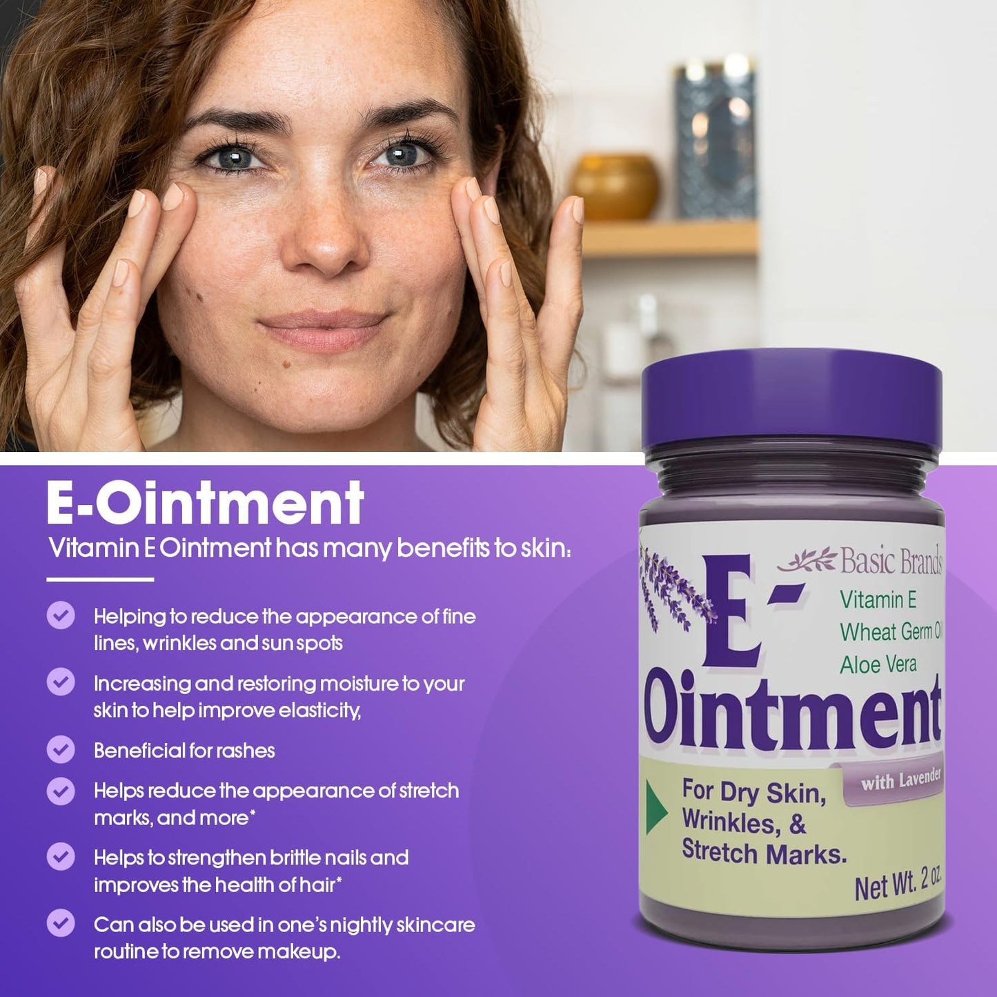 Vitamin E Moisturizing Cream, 2 oz | Vitamin E, Wheat Germ Oil, Aloe Vera Oil for Scars, Fine Lines & Wrinkles