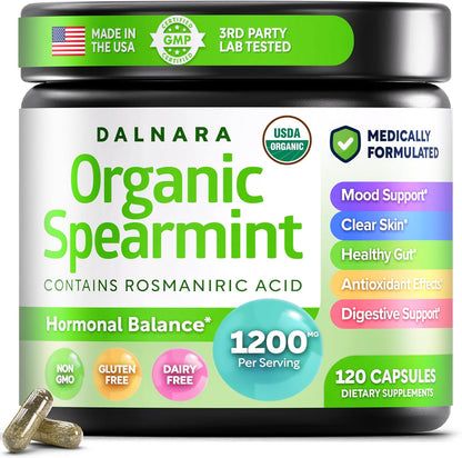 USDA Organic Spearmint Capsules | Digestive Support, 1200mg | 60-Day Supply