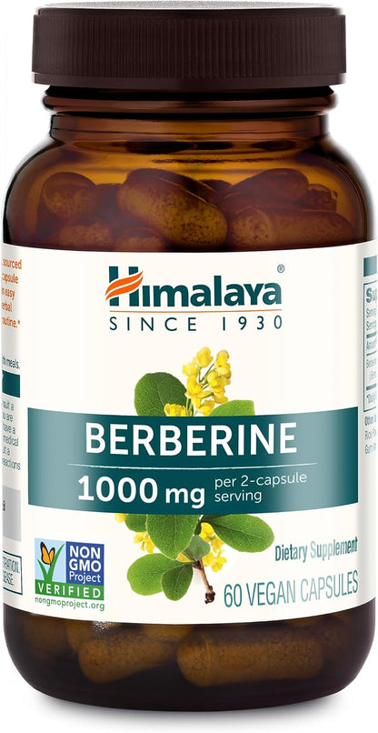 Himalaya Berberine Supplement, Berberine HCL 1000 mg per Serving, Herbal Supplement for Supporting Normal Metabolism, Immune, and Digestive Health - Vegan, Gluten Free, 60 Vegetarian Capsules