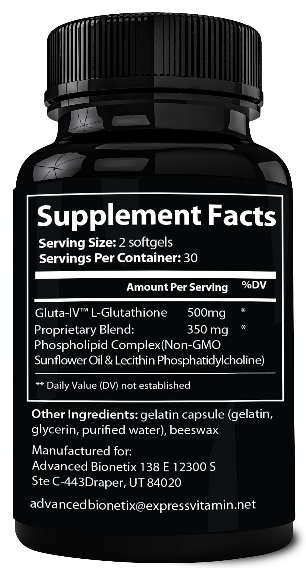 Advanced Bionetix 850mg Liposomal Glutathione Supplement | 120 Total Liposomal Softgels | Antioxidant Supplement w/Gluta-IV™, 100X Absorption Over Powder Glutathione