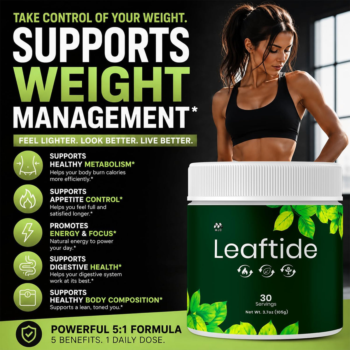 Leaftide Powder, Leaf Tide Weight Management Supplement 3-Pack, 90 Servings