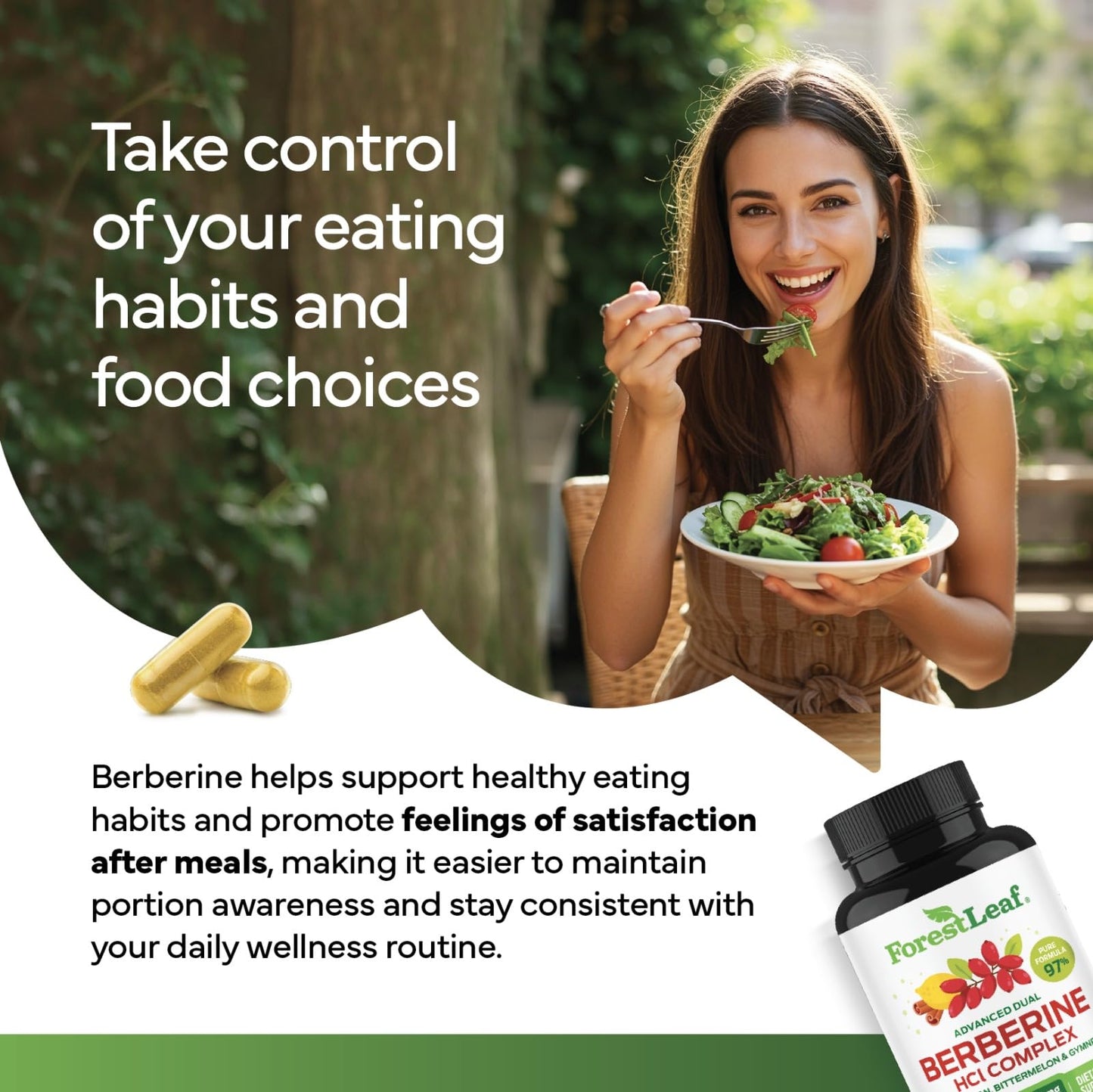 ForestLeaf Berberine Supplement - 1300mg per Serving - Ultra High Potency Berberine HCl with Ceylon Cinnamon, Bitter Melon & Gymnema - GLP-1 Weight Management Support - 90 Caps