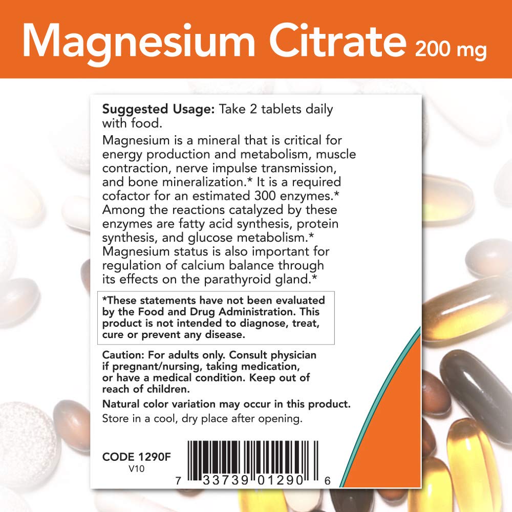 NOW Supplements, Magnesium Citrate, Enzyme Function*, Nervous System Support*, 120 Veg Capsules