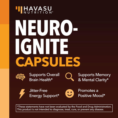 NeuroIGNITE Nootropic Brain Supplement for Memory and Focus, 30 Count | Vegan, Non-GMO Nootropic with Bacopa, Ginkgo Biloba, St. John's Wort for Cognitive Health and Mental Clarity, 30 Servings