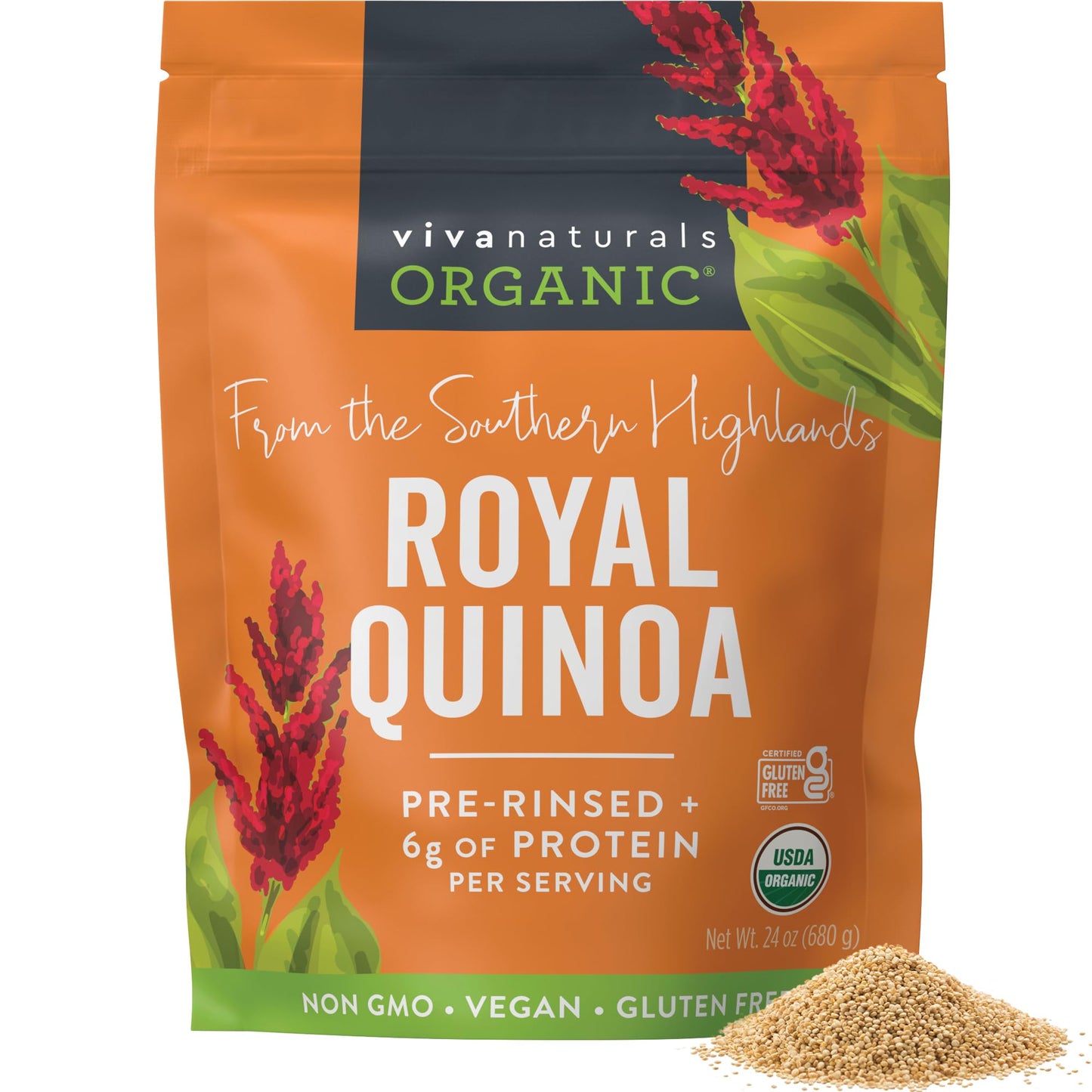 Viva Naturals Organic Quinoa, 4 lb – Pre-Washed Whole Grain, Plant Protein, USDA Organic, Gluten-Free, Non-GMO, Vegan, Kosher Rice and Pasta Substitute