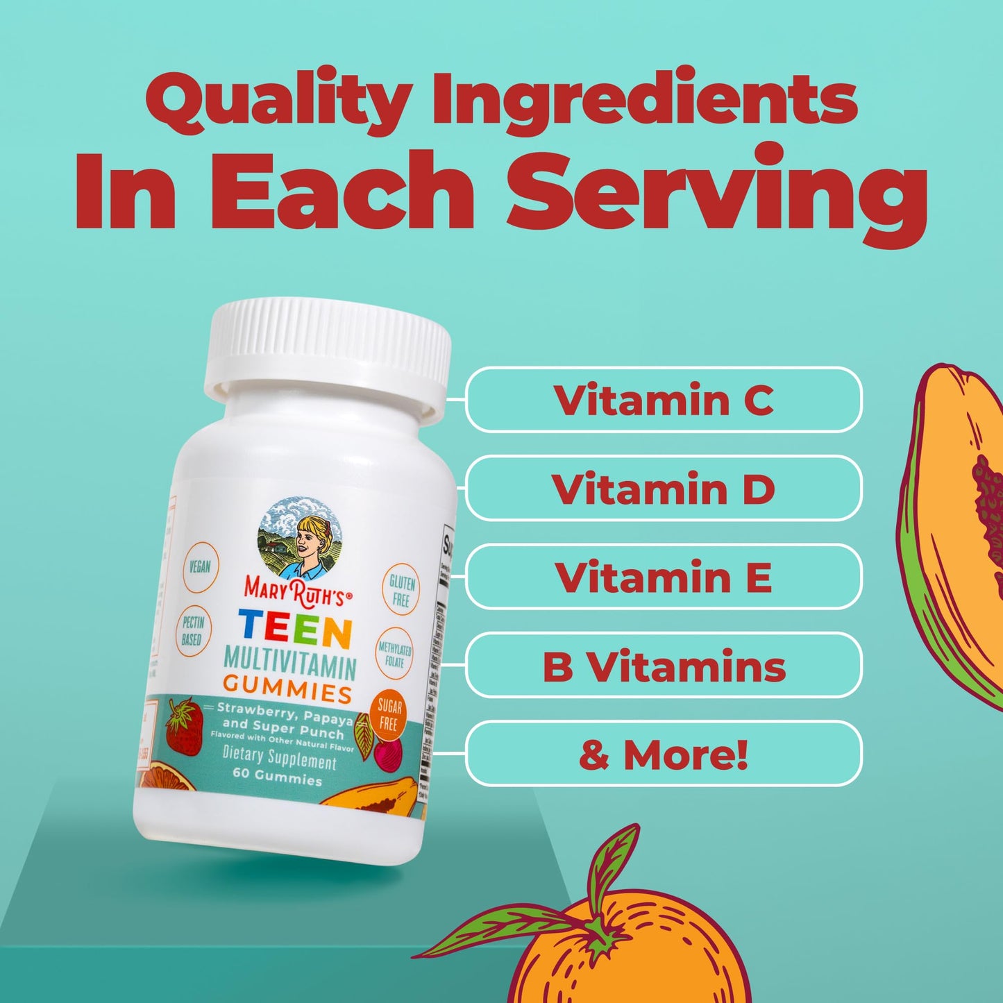 MARYRUTH'S Kids Vitamins | Multi | Sugar Free | 2 Month Supply | Kids Multivitamin Gummies for Ages 2+ | Vegan | Only 1 Gummy a Day | 60 Count