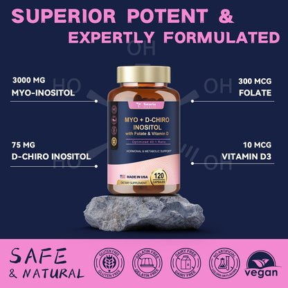 Totaria Myo-Inositol & D-Chiro Inositol Supplement Capules 3075mg, Plus Multivitamin Vitamin D3, Folate, Ideal 40:1 Ratio - Hormonal Balance for Women & Ovarian* Support | Vegan, Non GMO - 120 Caps