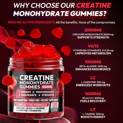Creatine Monohydrate Gummies 5000MG, Creatine Gummy for Men & Women 120Ct