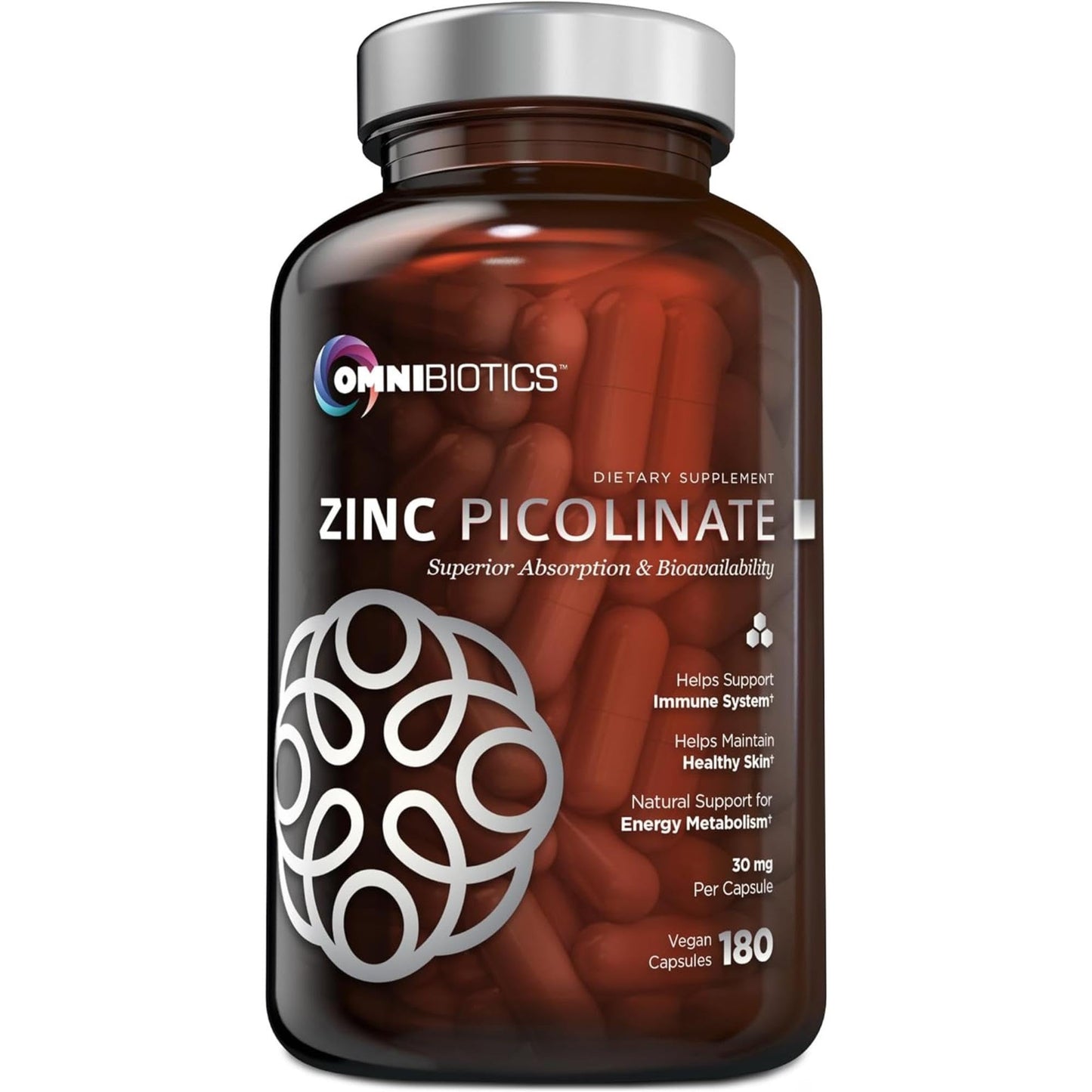 OmniBiotics Zinc Picolinate 30mg Supplement – High Absorption Zinc for Immune System, Healthy Skin, and Energy Support – 180 Vegan Capsules