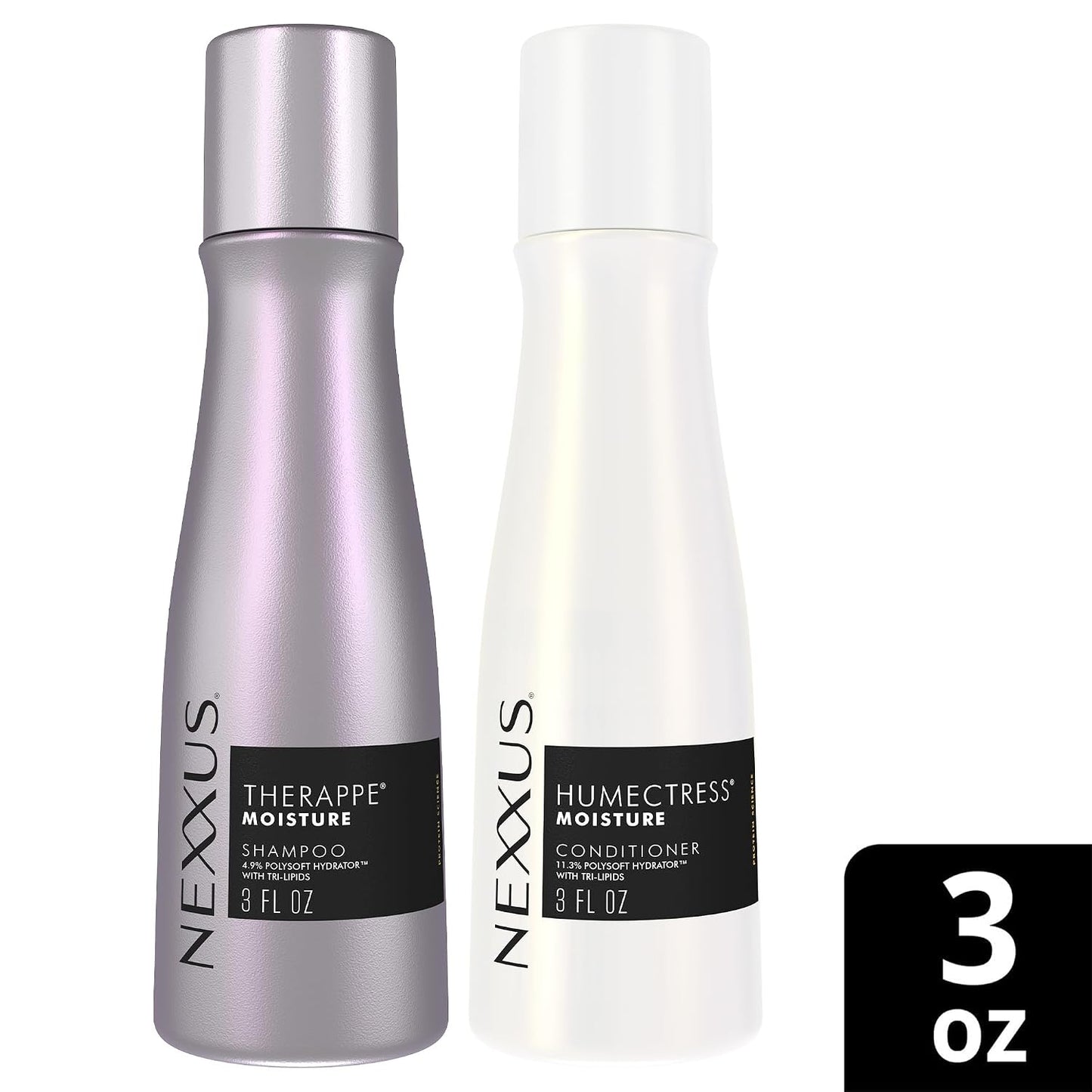 Nexxus Travel Shampoo and Conditioner, Therappe & Humectress, 3 Oz Ea | Ultimate Moisture Protein Treatment for Dry, Damaged Hair with Elastin Protein & Green Caviar | Hair Products for Women & Men