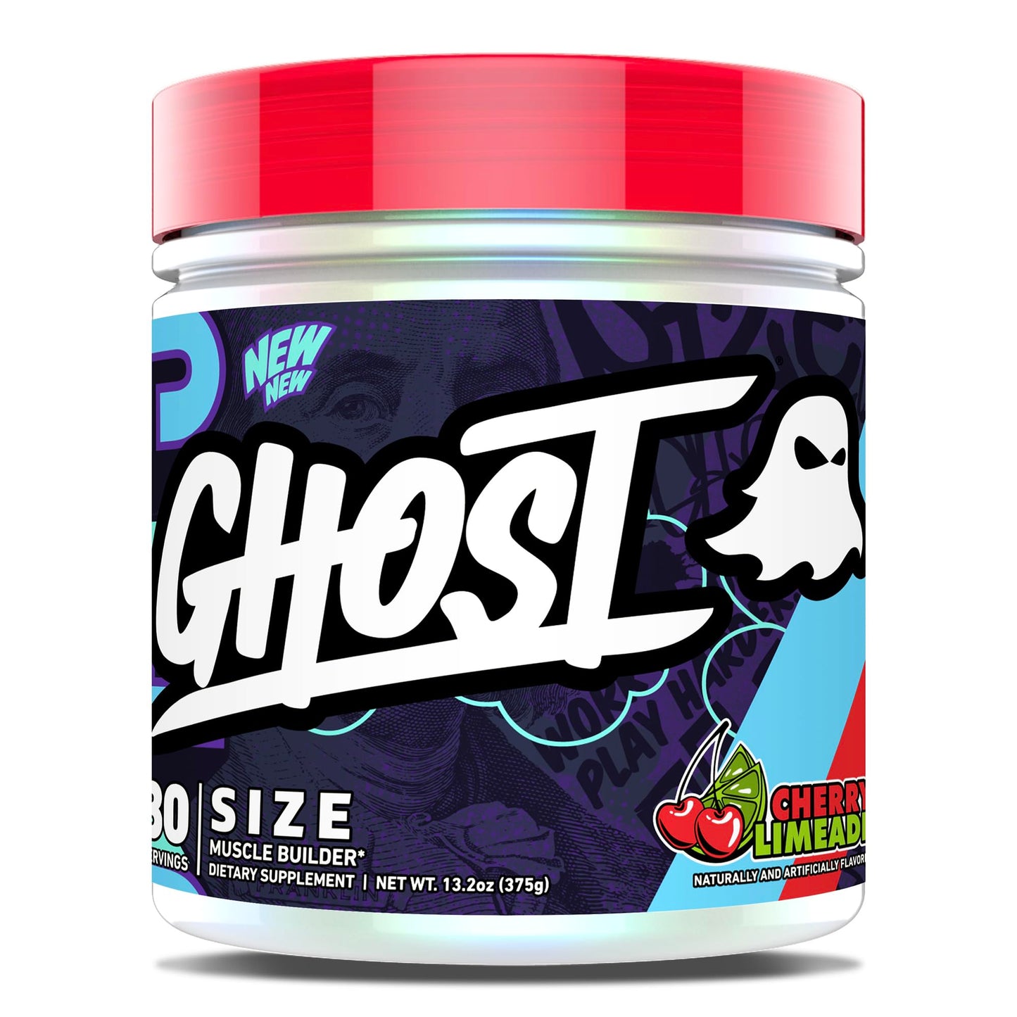 GHOST Size Muscle Builder Dietary Supplement - Cherry Limeade, 30 Servings – Support Muscle Growth & Strength Building for Men & Women - Creatine & Betaine - Free of Sugar & Gluten