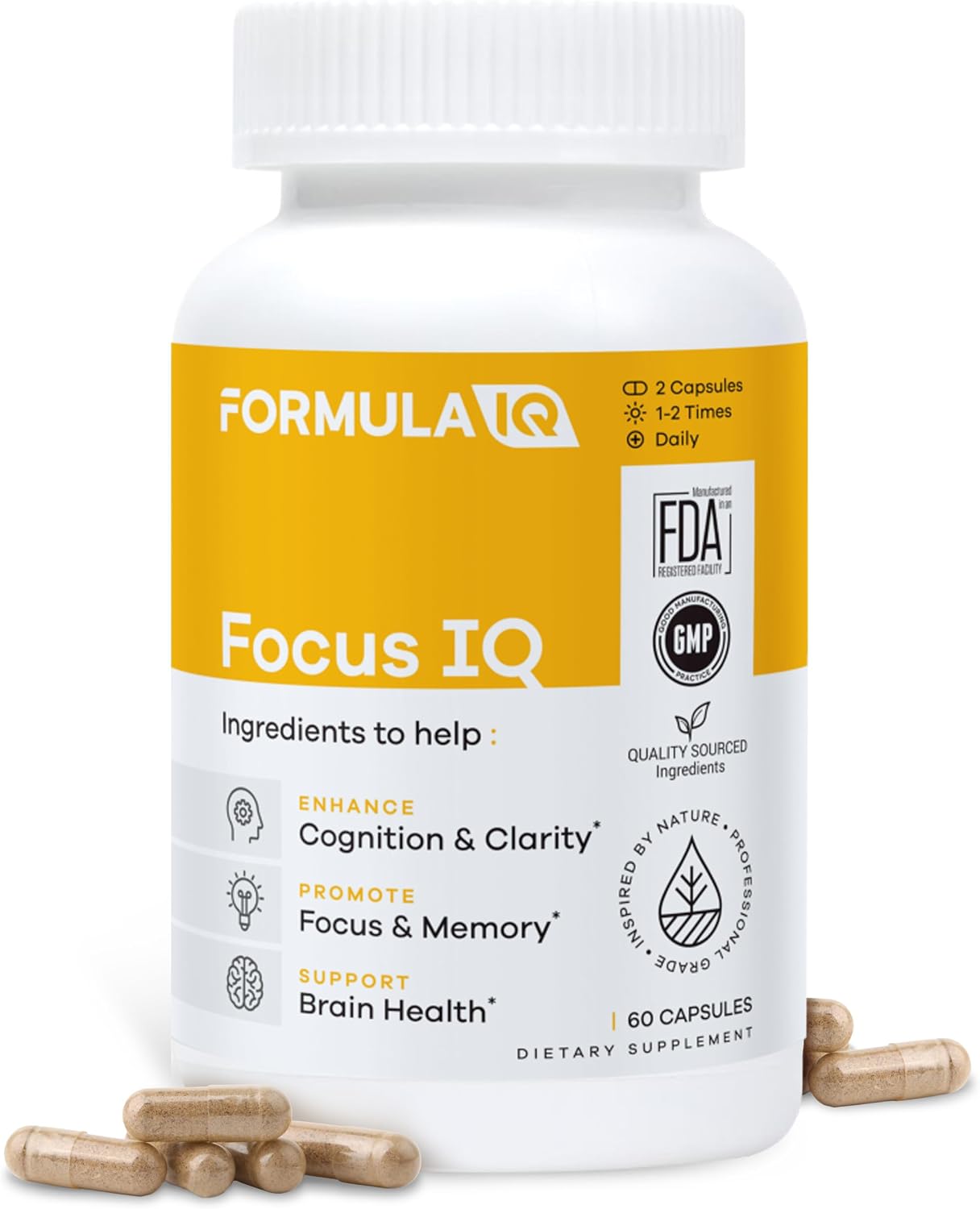 Formula IQ - Focus IQ - Brain Supplements for Memory and Focus - Memory Supplements - Cognitive Support - 60 Capsules