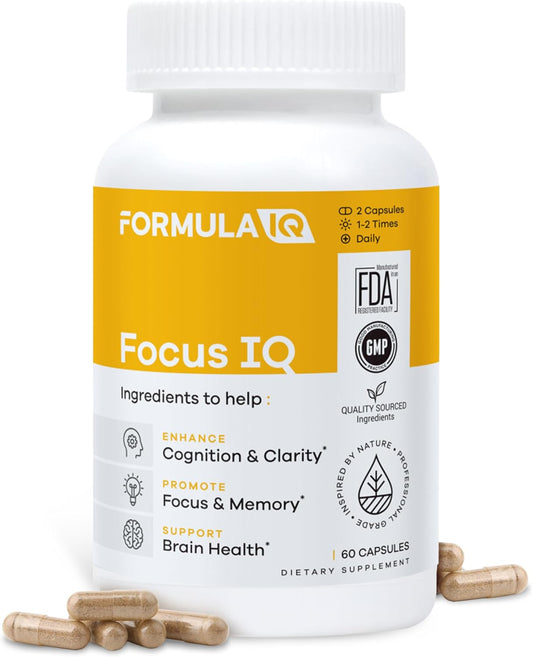 Formula IQ - Focus IQ - Brain Supplements for Memory and Focus - Memory Supplements - Cognitive Support - 60 Capsules