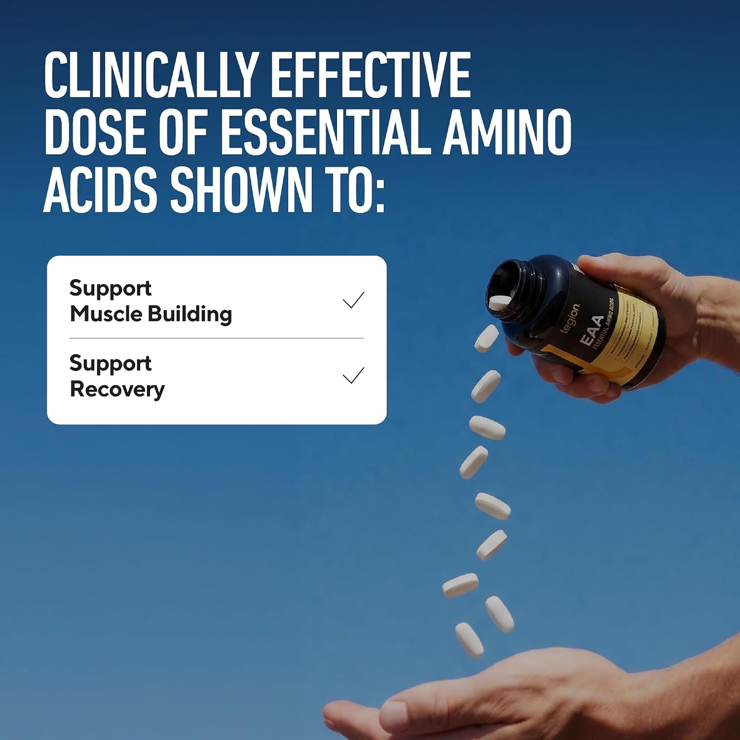 LEGION EAA Essential Amino Acid Tablets - 5000mg, 30 Servings | Lab-Verified 5,000mg EAAs with 1,500mg Leucine to Support Muscle Growth & Recovery. Clean Label with Zero Proprietary Blends